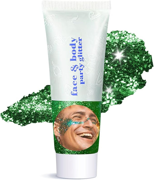 Body Glitter Gel - Halloween Costumes for Women, Sparkly Chunky Glitter Hair for Kids, Halloween Christmas Singer Concert Festival Rave Accessories (Green Body Glitter)