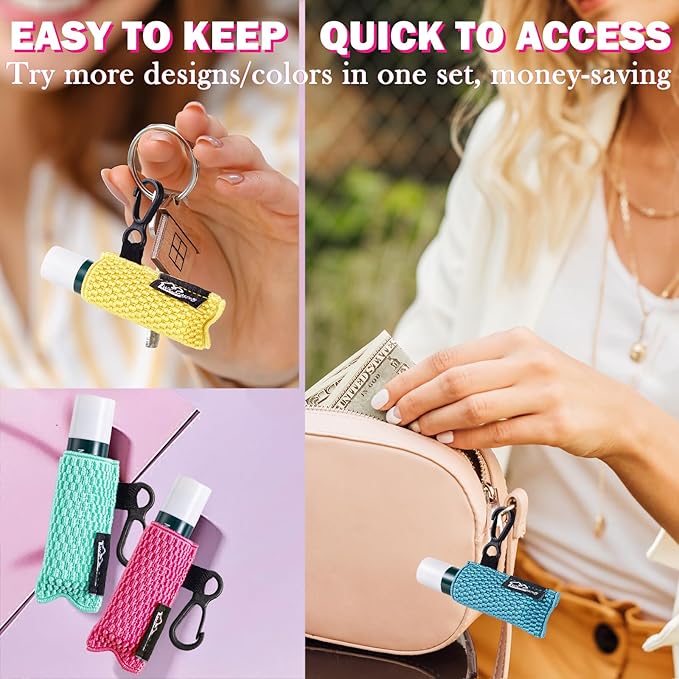 WKieason Lip Balm Holder Sleeve with Keychain Lipstick Sleeve Holder Tight-knit Elastic Holder (Black/Orange/Yellow)