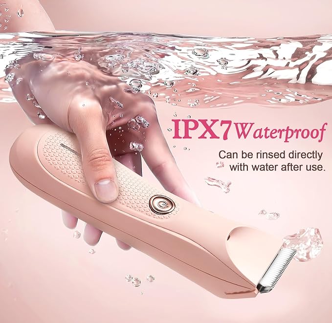 Riokko Bikini Trimmer for Women with LED Light and IPX7 Waterproof Dual Charging, Skin-Safe Cordless Pubic Hair Shaver with Battery Indicator