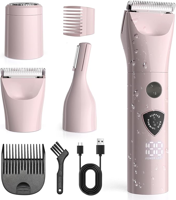 Women Bikini Trimmer - 3 in 1 Easy Cleaning Electric Razors for Women, 5V Rechargeable Pubic Hair Bikini Shaver, Waterproof Wet Dry Hair Remover & Trimmer for Underarm Leg Arm Body Face