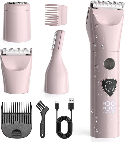 Women Bikini Trimmer - 3 in 1 Easy Cleaning Electric Razors for Women, 5V Rechargeable Pubic Hair Bikini Shaver, Waterproof Wet Dry Hair Remover & Trimmer for Underarm Leg Arm Body Face