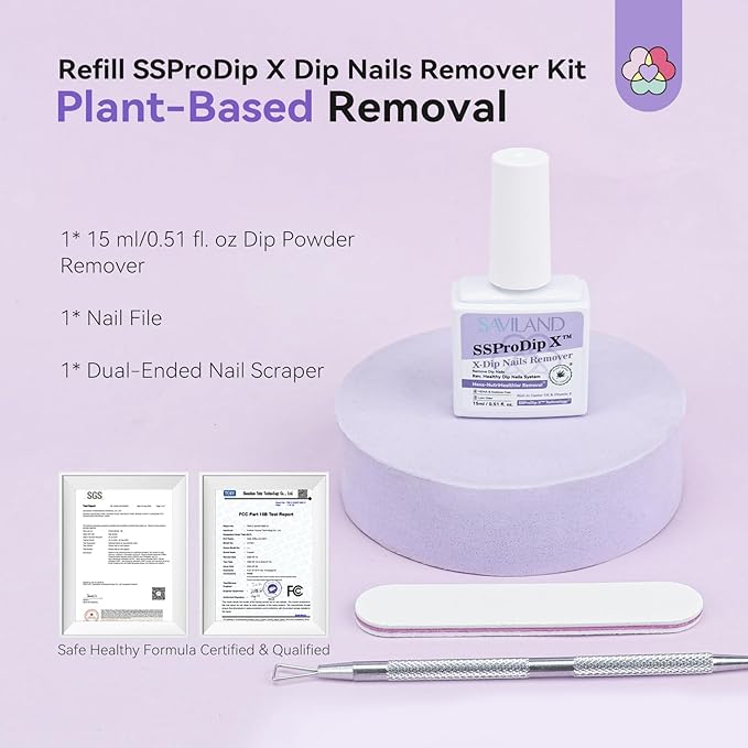 SAVILAND Pro Dip Powder Remover Kit - Gentle & Easy Dip Nail Removal Nail File & Scraper for Home Use, No Need Soaking & Wrapping (0.5 Fl Oz)