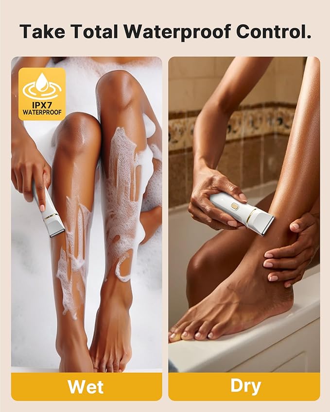 Upgraded Bikini Trimmer for Women, Dermave Bikini Shaver [2in1 & Painless] Electric Face Razors/Shaver, [Waterproof] Pubic Body Hair Trimmer, Replaceable Ceramic Blade, Charge Dock, Gifts for Women