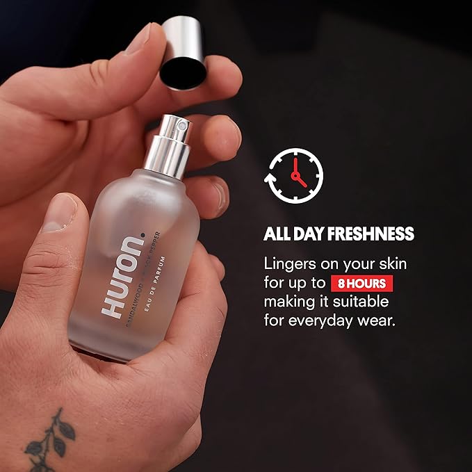 Huron Men’s Cologne - Eau de Parfum for Everyday Wear - Clean & Woody Scent of Sandalwood, Black Pepper, Cedarwood & Amber - Long Lasting - Safe, Clean Ingredients - 1.7 Fl. Oz.