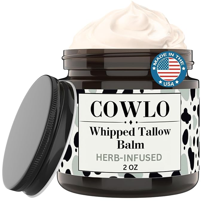 Whipped Tallow Balm & Body Butter (Unscented/Herb-Infused) Grass Fed Tallow Moisturizer for Face, Body & Baby – Organic Olive Oil Infused with Calendula & Frankincense – Handmade Skincare, 2 oz