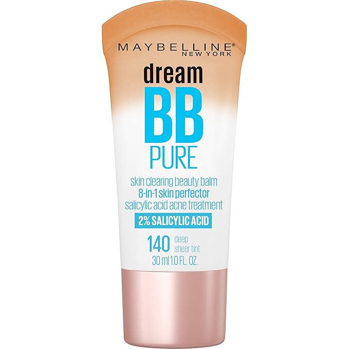 Maybelline Dream Pure Skin Clearing BB Cream, 8-in-1 Skin Perfecting Beauty Balm With 2% Salicylic Acid, Sheer Tint Coverage, Oil-Free, Deep, 1 Count