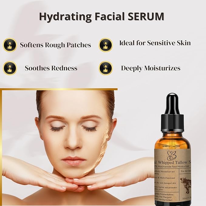Niacinamide Serum for Face - Beef Tallow Face Serum B3 – Natural Moisturizer for Dry & Sensitive Skin – Anti-Aging, Hydrating & Repairing – Grass-Fed Tallow Skincare