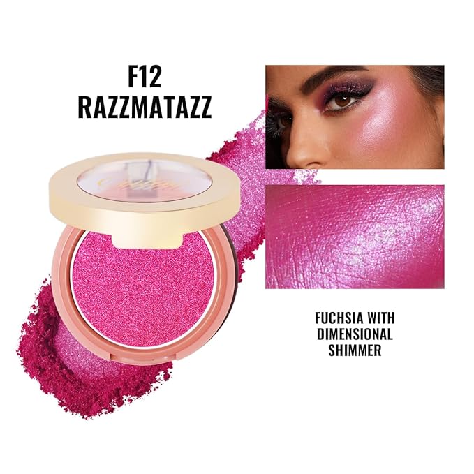 Oulac Luminisers Powdery Blusher for Cheeks Face Glow,Brighten Skin As Highlighter Makeup, Shimmer Blusher,Buildable and Vegan Cosmetics,4.8g F12 Razzmatazz