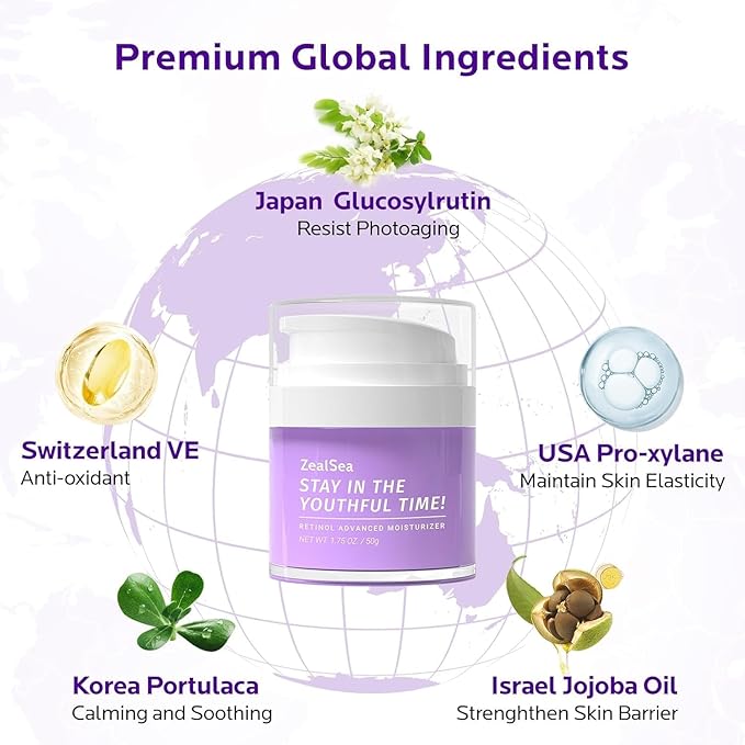 ZealSea Retinol Cream for Face with Collagen - Anti Aging Facial Moisturizer for Women to Tighten and Lift Skin, Firming Night Cream with Vitamin E and Hyaluronic Acid, 1.75 Oz