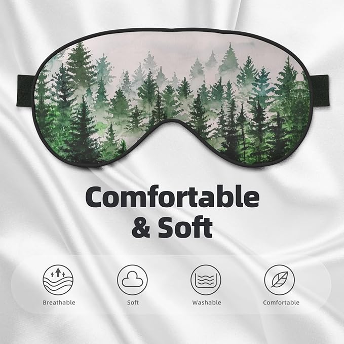 Sleep Eye Mask Watercolor Foggy Forest Sleep Mask for Women Men Comfortable Eye Mask with Adjustable Strap Soft Eye Cover Blindfold for Travel Yoga Nap Shift Work