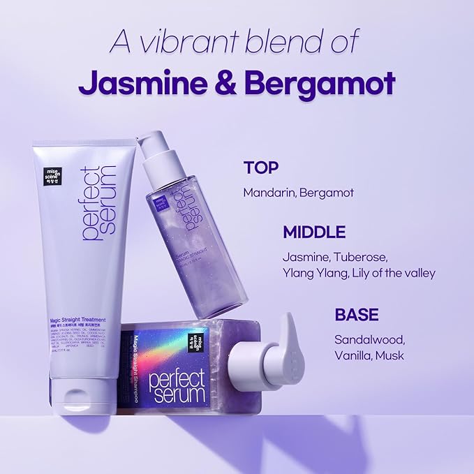 Mise En Scene Magic Straight Perfect Serum - Anti Frizz Hair Straightening Serum with heat protectant for straightener, hair tamer oil, Coconut Oil for Smooth, Silky, and Shiny Hair, 2.71 Fl Oz