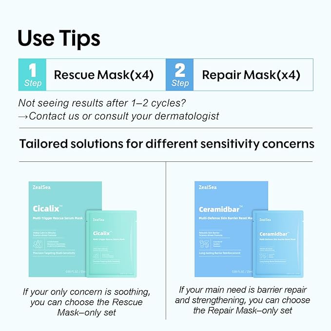 ZealSea Cicalix & Ceramidbar Face Masks Skincare, All-in-one Proven Derm Solution Facial Mask for Visibly Soft | Plump | Quenching | Anti-aging, Soothing & Refreshing, Strengthen & Restore, 4+4 Duo