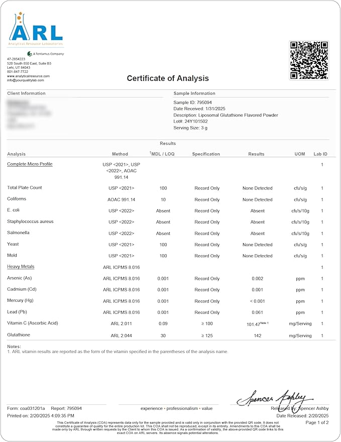 Liposomal Glutathione Powder, 125mg L-Glutathione Sugar-Free Flavored Packets, 100mg Vitamin C, Powerful Antioxidant Supplement for Skin, Beauty Health & Detox Support, 30 Packets - Lemon