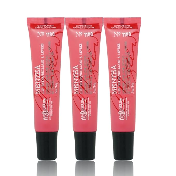 C.O. Bigelow Cinnamint Mentha Lip Shine Balm Tubes, Pack of 3 Bulk Lip Gloss with Cinnamon & Peppermint Oil, High Gloss Shine Finish, 0.5 oz