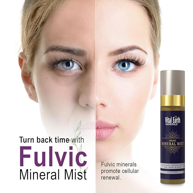 Vital Earth Fulvic Mineral Facial Mist, Travel-Friendly – Anti-Aging Face & Hair Spray for Cellular Renewal & Hydration, 3.4 Oz