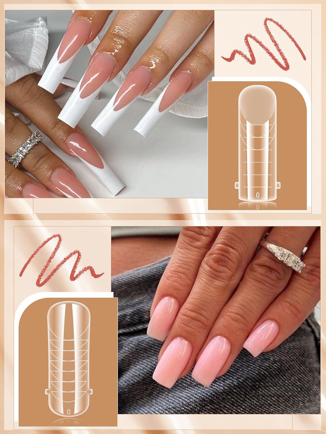 EBANKU Clear Matte Poly Gel Nail Forms 4 Styles, 96PCS Dual Nail Forms Full Cover Nail Mold Tips Acrylic Nail Extension Tools 12 Sizes Scale for Poly Gel Nail Art Salon Nails Design