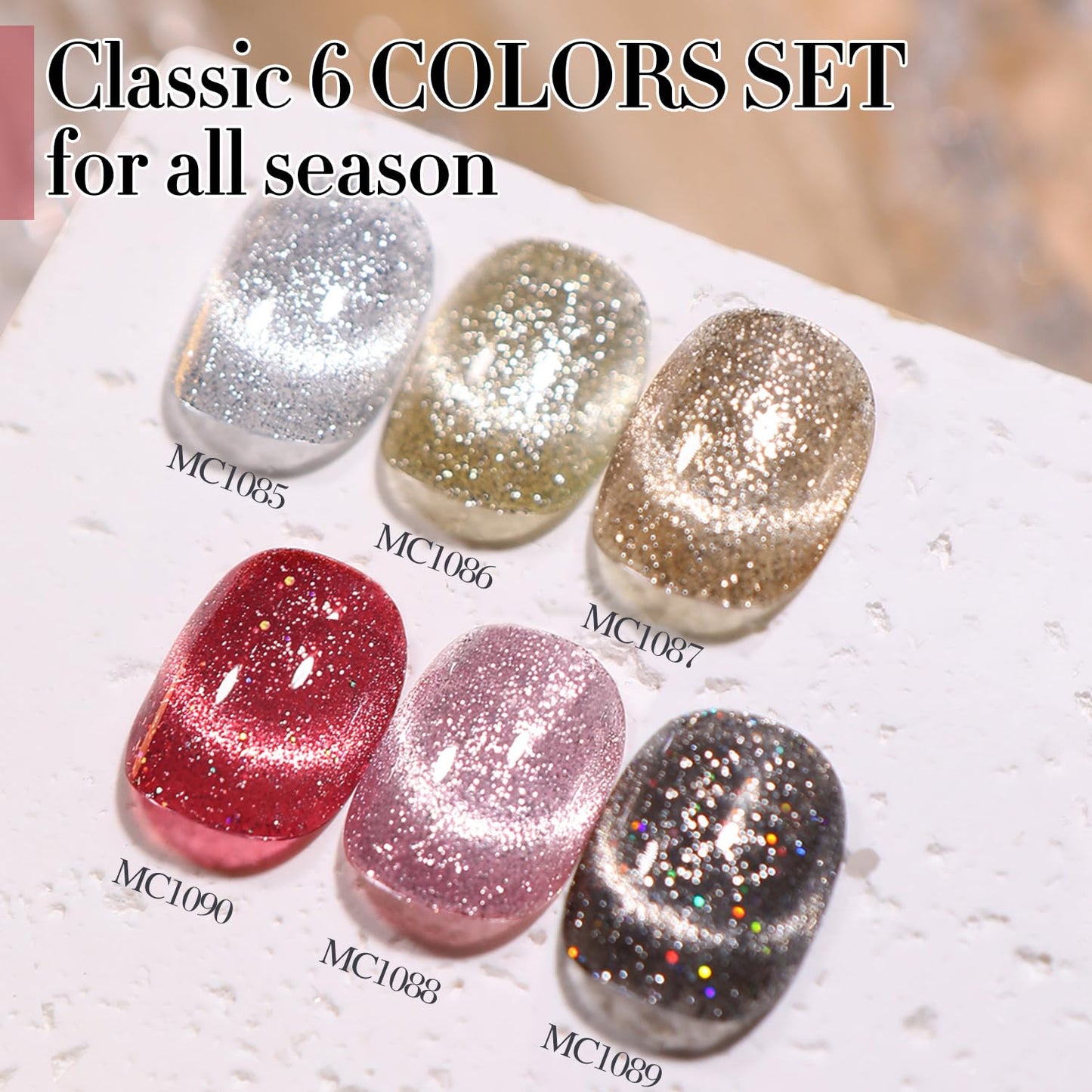 Double Rhythm 6 Colors Cat Eye Gel Polish Set Shimmer Glitter with Magnet Holographic Reflective Magnetic UV Nail Art Kit (6-Kit 32)