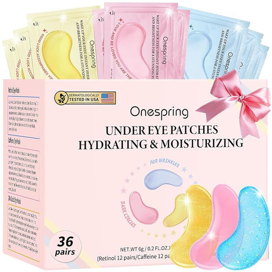 Eye Masks (36 Pairs) - Caffeine, Retinol, 24K Gold for Puffiness, Dark Circle, Wrinkles, Fine Lines - Firming Eye Gel Pads, Great for Holiday Gifts and Personal Use