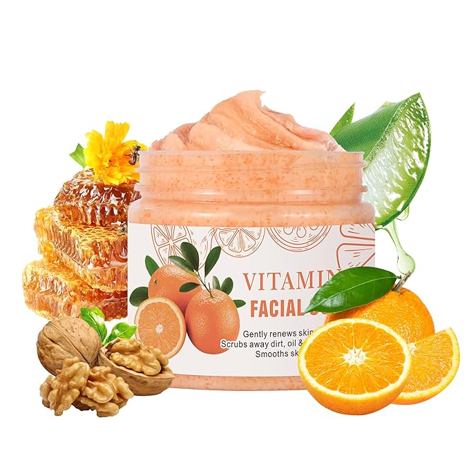 Vitamin C Face Scrub, Deep Cleansing Exfoliating Face Wash Scrubs for Women Men, Facial Exfoliating Scrub, Anti Aging, Anti Oxidant Facial Scrubs for All Skin Types