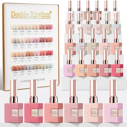 Double Rhythm 28Pcs 0.5Oz Gel Nail Polish Set Same Color Same Bottle Soak Off Gel Polish Kit Nail Art Manicure Salon DIY at Home for Women (Nude Pink Collection-T24-3)