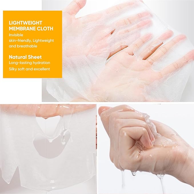 Vitamin C Face Masks Skincare, Hydrating & Moisturizing Sheet Mask for All Skin Types Skin - Firms, Tones & Smooths Fine Lines, Facial Masks for Women Skin Care, Soothe Face Sheet Masks for Spa