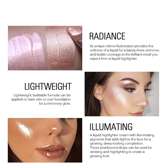 SACE LADY Liquid Highlighter Makeup Set Shimmer And Shine Ultra-Smooth Radiant Illuminator Kit For Face Cheekbone Body Glow Bronzer Glitter Illuminating Highlighters Makeups 3 Pack (3×6ml/0.2Fl Oz)