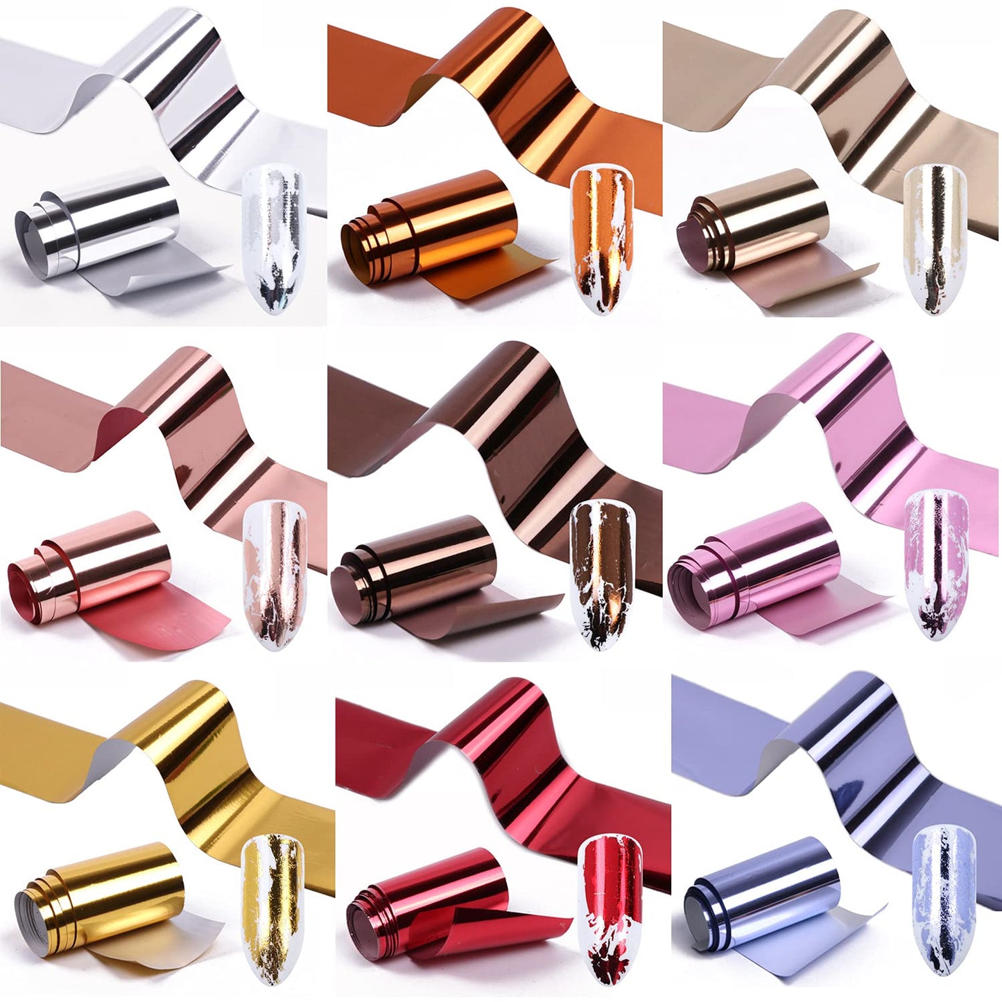 14 Colors Metallic Nail Foil Transfer Stickers Nail Art Accessories Holographic Effect Nail Foils Supply Gold Silver Matte Transfer Foils Nail Decals for Women Girls Manicure Tips Decoration