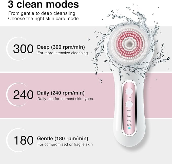 Face Scrubber Exfoliator,Facial Cleansing Brush Rechargeable IPX7 Waterproof with 5 Brush Heads,Electric Face Spin Brush for Exfoliating, Massaging and Deep Cleansing