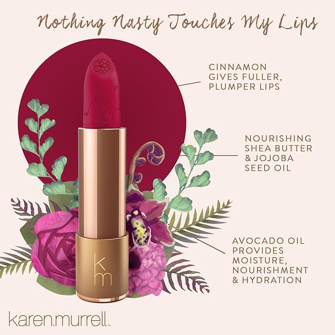 Karen Murrell - Natural Lip Stick 10 Magenta Moon - Dark Red Lipstick - Matte Finish, 100% Natural Ingredients, Moisturizes & Hydrates Lips - Paraben & Cruelty Free