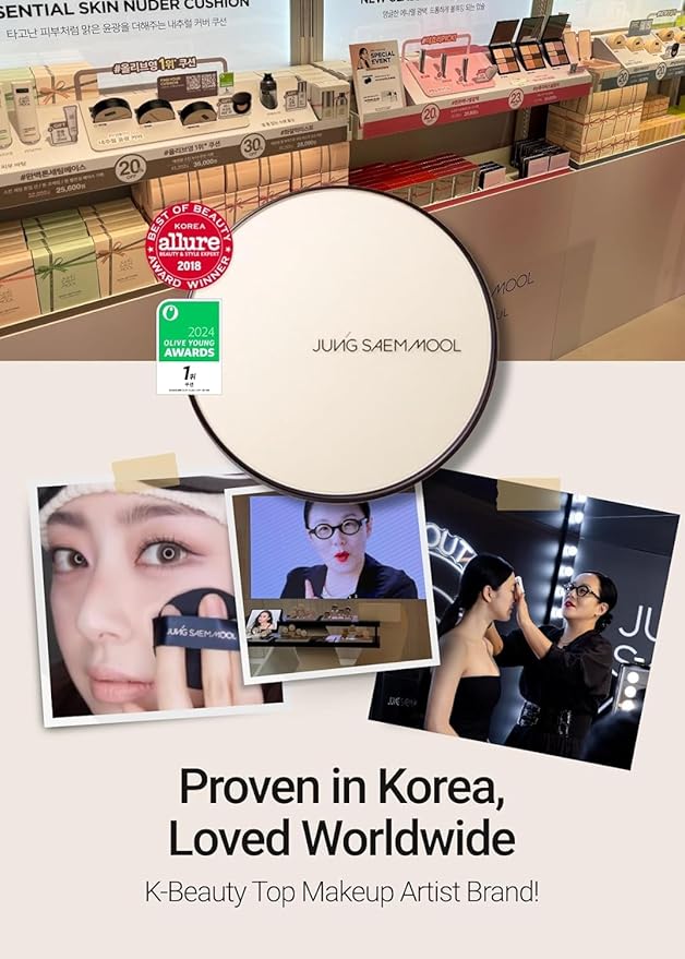 [JUNGSAEMMOOL OFFICIAL] Essential Skin Nuder Cushion (08 Medium Deep) | Refill Not Included | Natural Finish | SPF50 Broad Spectrum | Makeup Artist Brand | Cream Foundation