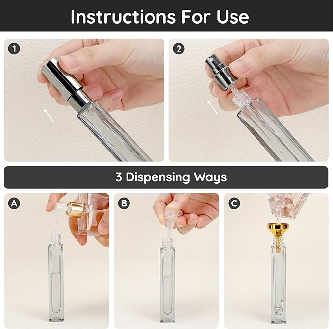 Segbeauty Glass Perfume Bottle Set, 5 Pack of 10ML Portable Perfume Travel Refillable, Empty Atomizer Sprayer for Perfume Cologne Dispenser, Travel Sample Bottles Perfume Making Kit with Refill Tool