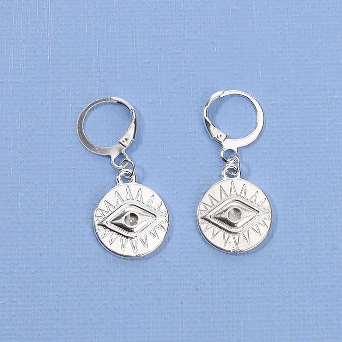 Evil Eye Coin Earrings Silver Disc Drop Earrings Evil Eye Hoop Earrings Vintage Lucky Charm Earrings Jewelry for Women and Girls