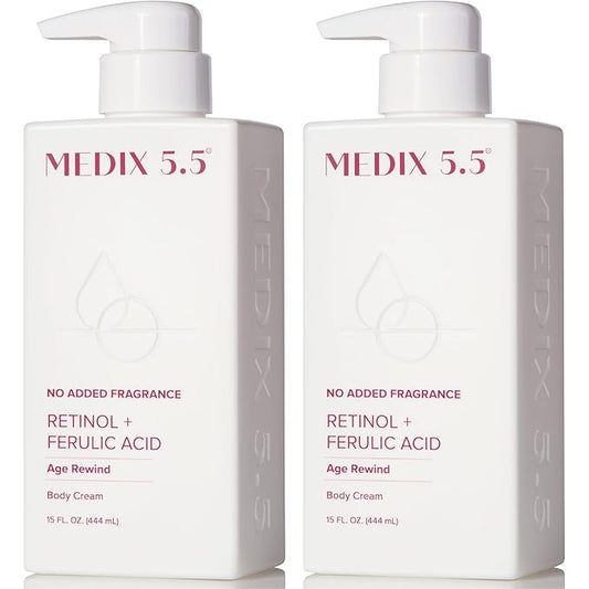 MEDIX Fragrance Free Retinol Body Lotion Crepey Skin Care Treatment | Anti Aging Body Lotion & Face Moisturizer | Firming Retinol Cream For Face Targets Loose Crepe Skin, Wrinkles, & Fine Lines, 2PC