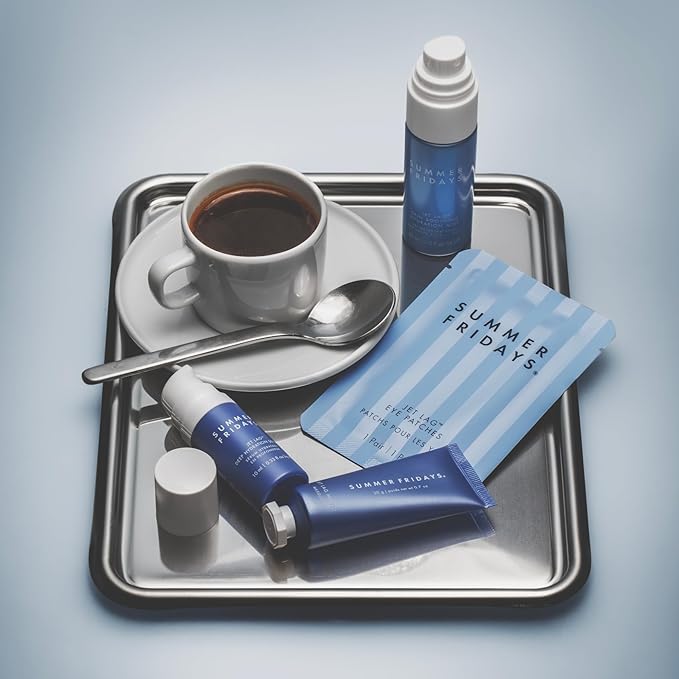 Summer Fridays Jet Lag Essentials Skincare Set - Travel Size Skincare Kit Including Jet Lag Eye Patches, Hydration Mist, Deep Hydration Face Serum & Mask (4 Count)