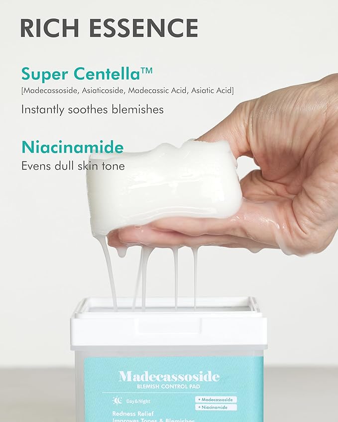 DERMAL Madecassoside Blemish Control Pad - Korean Toner Pad for Blemish & Tone Improvement with Centella Asiatica - Vegan Gauze Tencel Square Pads - High Capacity, 120 Sheets