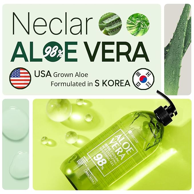 98% Aloe Vera Gel for Face, Skin and Hair - 16.9 oz / 500ml - Pure Aloe Vera Gel for Sunburn Relief - After Sun Care - Sun Burn Moisturizer