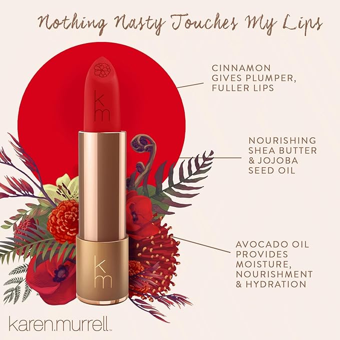 Karen Murrell - Natural Lip Stick - Lipstick 34 Passion - Red Lipstick - Matte Finish, 100% Natural Ingredients, Moisturizes & Hydrates Lips - Paraben & Cruelty Free