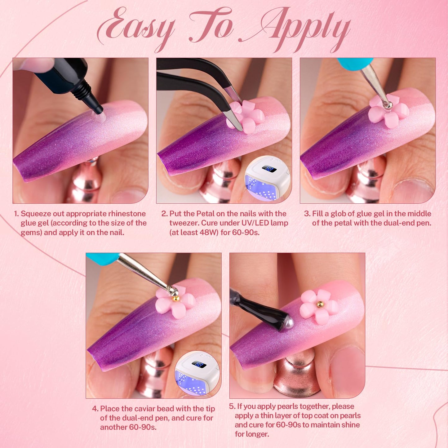 3D Nail Charms and Gems Set 12 with Rhinestone Glue, 10PCS Gold and Silver Chunky Butterfly Nail Charms, 3D Flowers for Nails, Flatback Crystals and Pearls + Picker Tool for Y2K Nail Decor