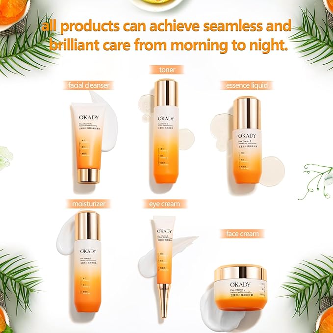 O'KADY Skincare Sets & Vitamin C ,Face Care Set for Women,Day & Night Skincare Gift with Cleanser, Toner, Serum, Eye Cream, Moisturizing Cream,Night Cream for Women Teen Girls Birthday(6 Pcs)