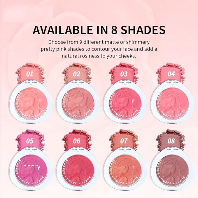 MAEPEOR Matte Face Blush 8 Colors Lightweight Natural Look Face Blush Long-Lasting and Highly Pigmented Powder Blush for Cheeks (Color 03)