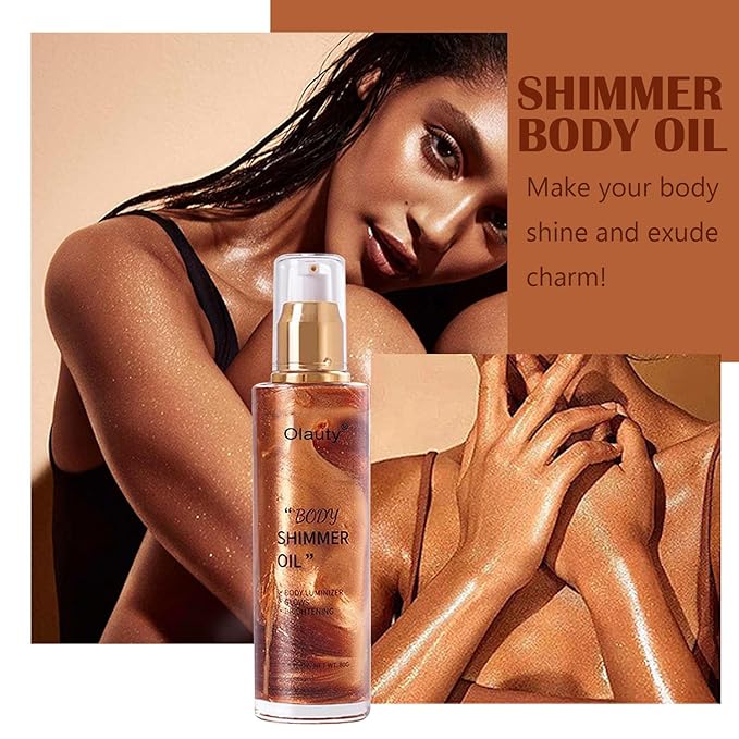 Shimmer Body Oil, Highlighter Makeup Smooth Glitter Glow Liquid Foundation for Face & Body,Liquid Illuminator Body Shimmer Lotion for Women (4# Golden Brown)