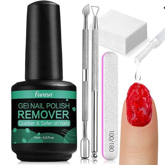 Gel Nail Polish Remover Kit with Nail File & Tools for Home Use,2-5 Minute Quick Removal, No Soak or Foil Needed, No Acetone for Home DIY, Safe for Natural Nails