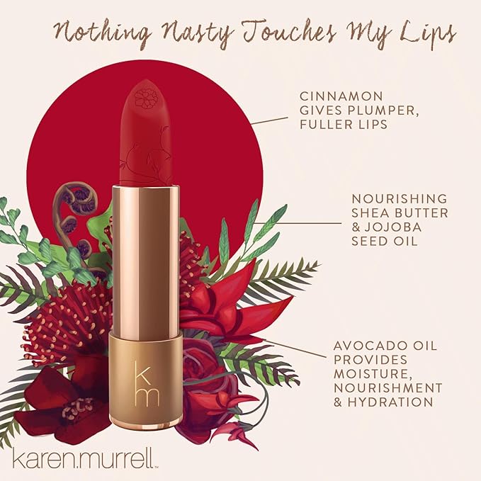 Karen Murrell - Natural Lip Stick - Lipstick 33 Seduction - Dark Red Lipstick - Matte Finish, 100% Natural Ingredients, Moisturizes & Hydrates Lips - Paraben & Cruelty Free