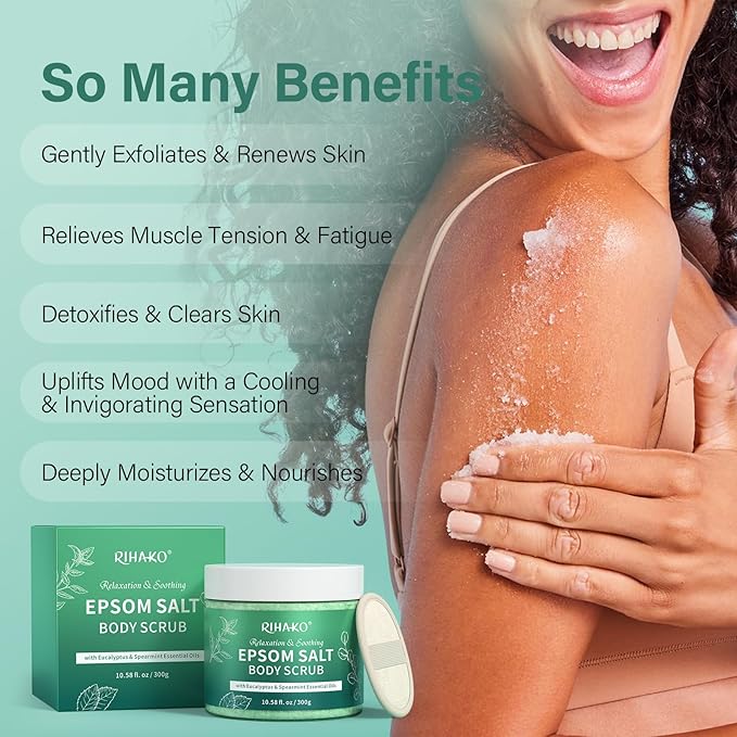 Eucalyptus Epsom Salt Body Scrub,Exfoliating detox body scrub,Relax & Relief with Eucalyptus & Spearmint Essential Oils, Deeply Nourishes for Smooth, Radiant Skin,Relaxation Spa Gifts