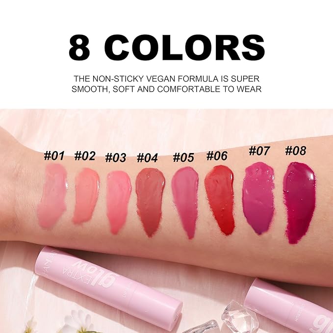 MAEPEOR Nourishing Lip Balm 8 Colors Smooth Moisturizing Lip Glow Gloss Non-Sticky and Long-lasting Hydrating Jelly Lip Balm for Women and Girls (Color 03)