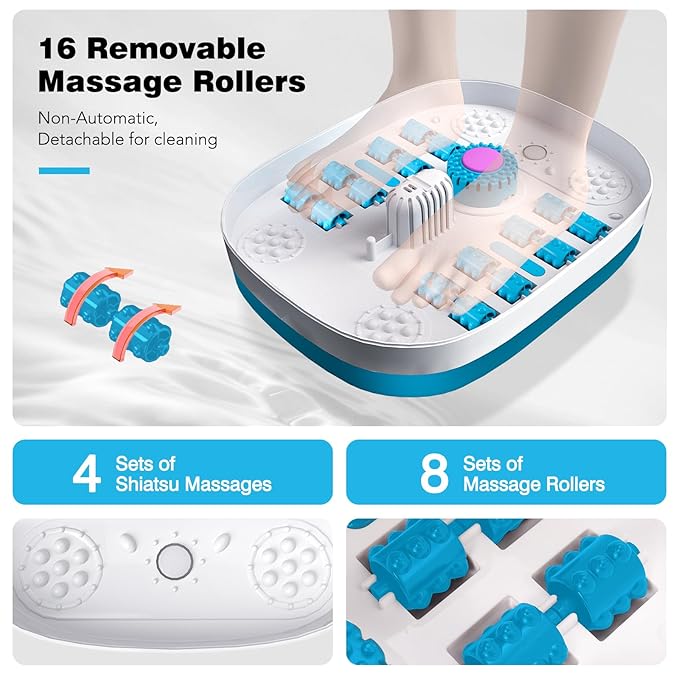 Collapsible Foot Spa with Heat, Remote Control, Temperature Control, Bubbles, Pumice Stone, Red Light, Timer, 16 Massage Roller Pedicure Foot Bath Tub Foot Soaker for Relaxation & Stress Relief