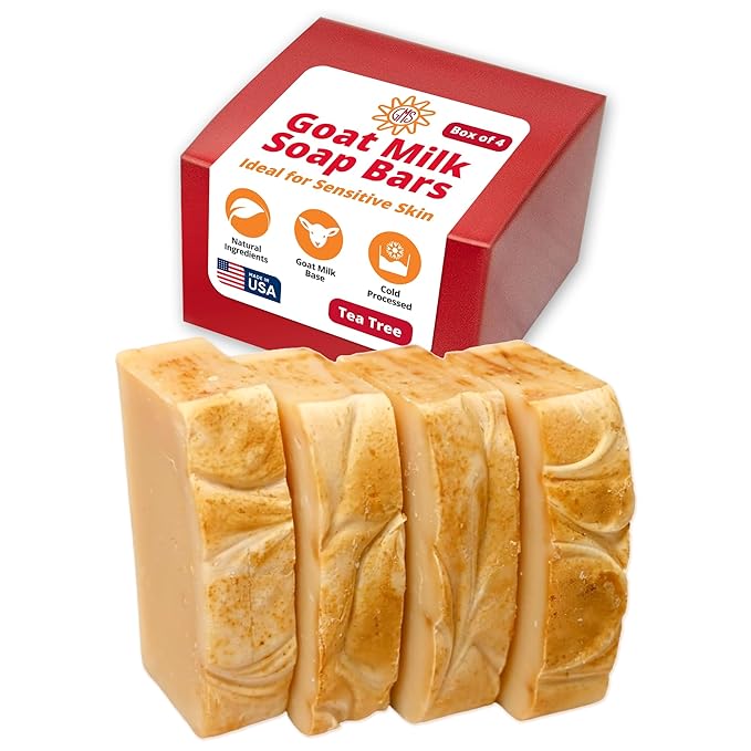 Goat Milk Stuff Goat Milk Soap - TEA TREE | Natural Soap Bars For Women and Men, Face Soap for acne - Handmade (Box of 4)