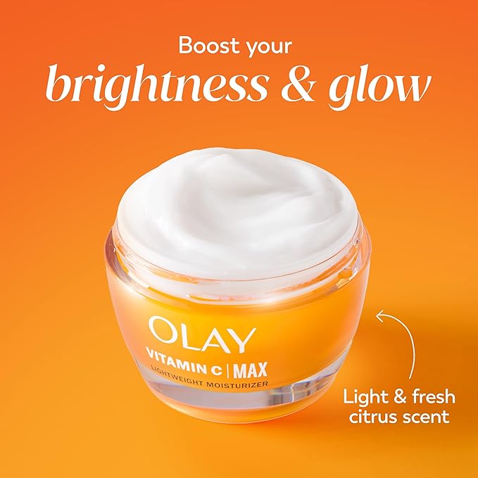 Olay Vitamin C MAX Face Moisturizer, Brightening Cream for Women, Hydrating, Evens Tone, Dark Spot & Hyperpigmentation Reduction, Glowing Skin Care - Niaciniamide, Peptides 1.7 Oz