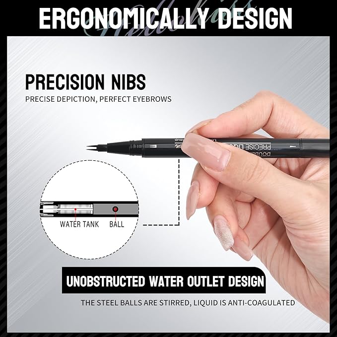 Microblading Eyebrow Pen, Curved Eyebrow Pencil 2-in-1 Dual-Ended Eyebrow Pencil 2-Fork-Tip and Single Tip Creates Natural Eyebrows Waterproof Long-lasting (Black Brown)