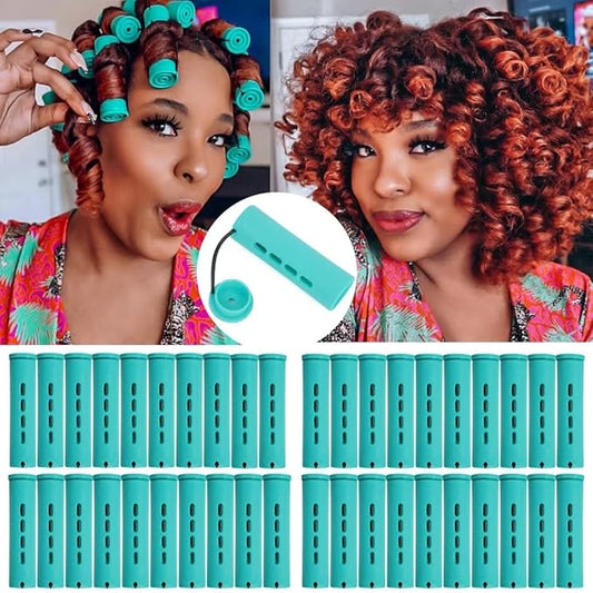 YOROSTAR 40pcs Green Plastic Perm Rods Set for Natural Hair, Large Hair Curling Rods for Women Hair DIY Hairdressing Tools